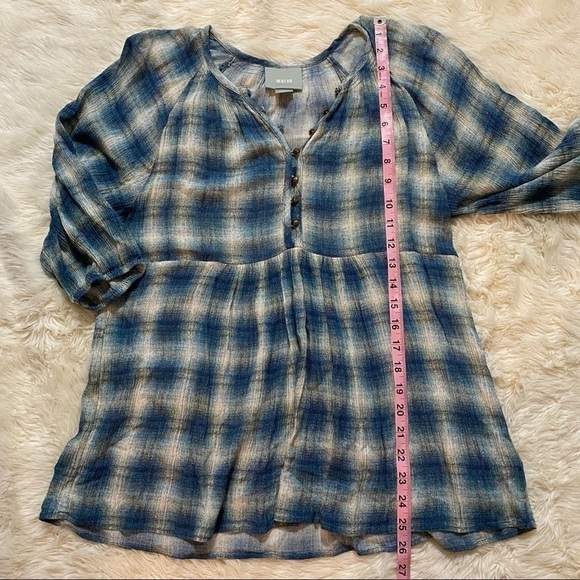 Anthropologie Maeve Blouse Cavalon Babydoll Peplum Flowy Plaid Blue XS - Picture 9 of 12